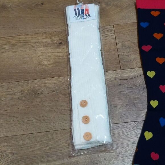 Leg warmers wooden button + colorful hearts compression socks (L/XL) combo NWT - Picture 6 of 9